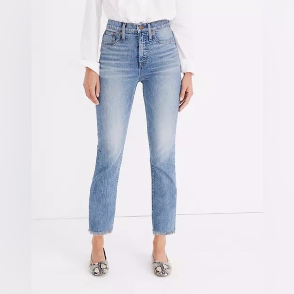 Madewell The Perfect Vintage Jean 26 Raw Hem Whiskered Blue High Rise